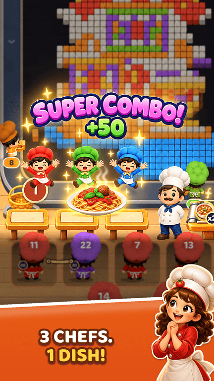 Three chefs cook a dish together