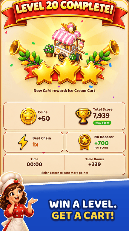 An ice cream cart reward after a three-star level win