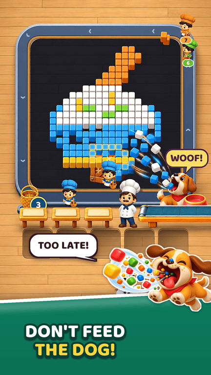 The Black Hole Dog booster gobbles colorful blocks